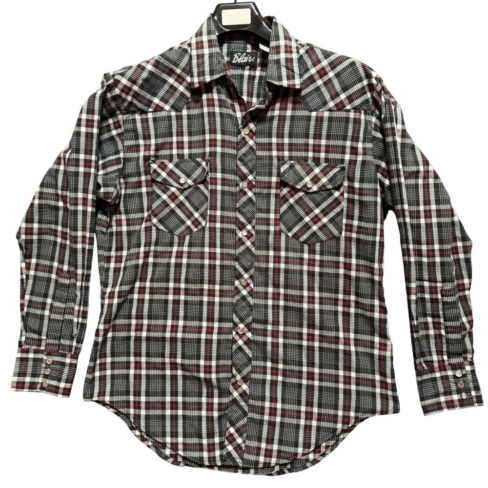 Blair Shirt Western Pearl Snap‎ Plaid Large Paperthin Long Sleeve Flap Pockets